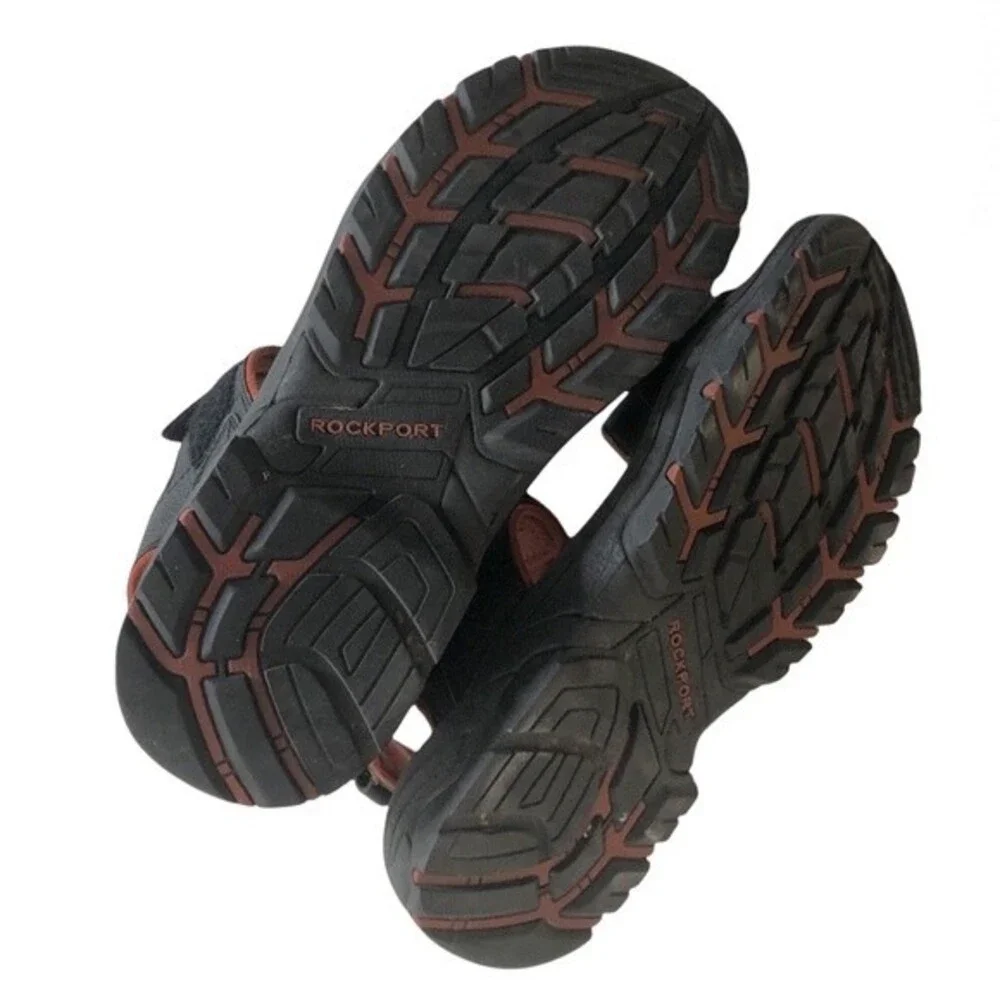 ROCKPORT Sandals Rocklake Flat Adjustable Straps Black Leather Mens Size 10